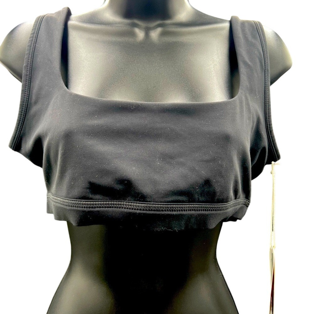 logilates Crisscross Bra Jet Black Square Neck Sports Bra Medium New